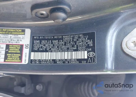 2014 Toyota Corolla Le z USA, uszkodzony, nr VIN 2T1BURHE8EC043984